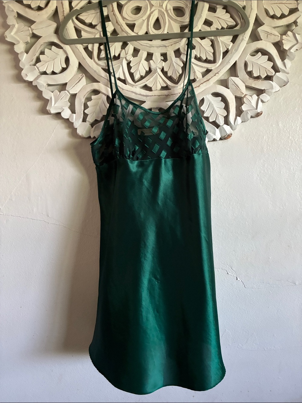 Victoria's Secret green Satin-Like Slip with Geometric Jacquard